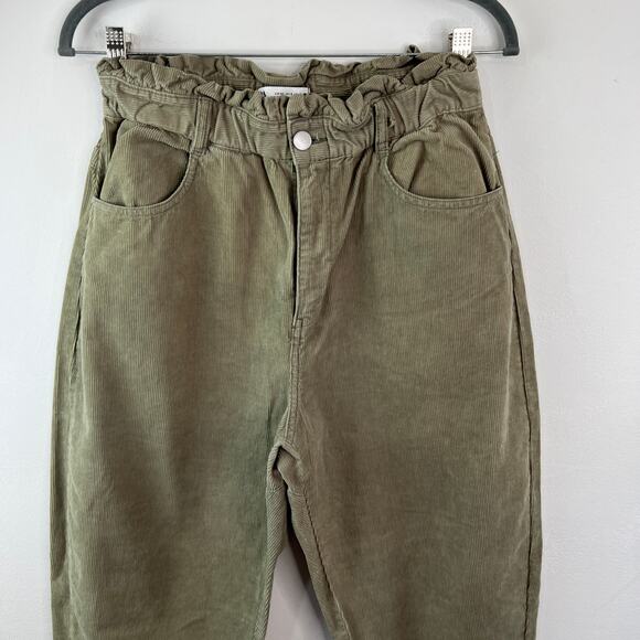 ZARA Green Corduroy Pant High Rise Tapered Leg Regular Fit Casual Zip Fly Size 8 - Picture 2 of 7
